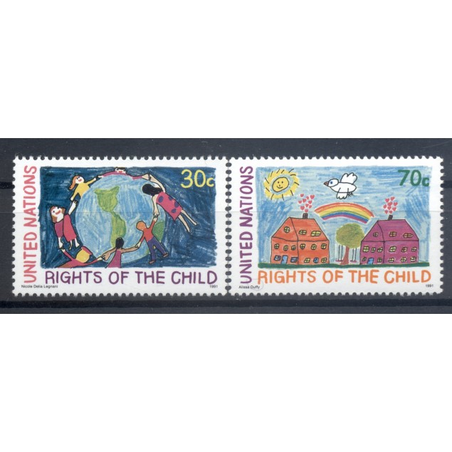 Nations Unies New York 1991 - Y & T n. 591/92 -  Les Droits de l'Enfant (Michel n. 615/16)