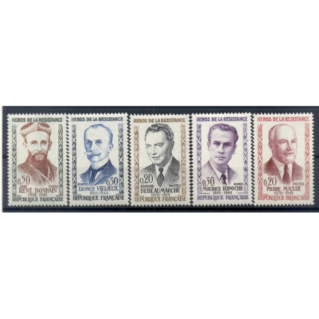 France 1960 - Y & T n. 1248/52 - Heroes of the Resistance (Michel n. 1296/1300)