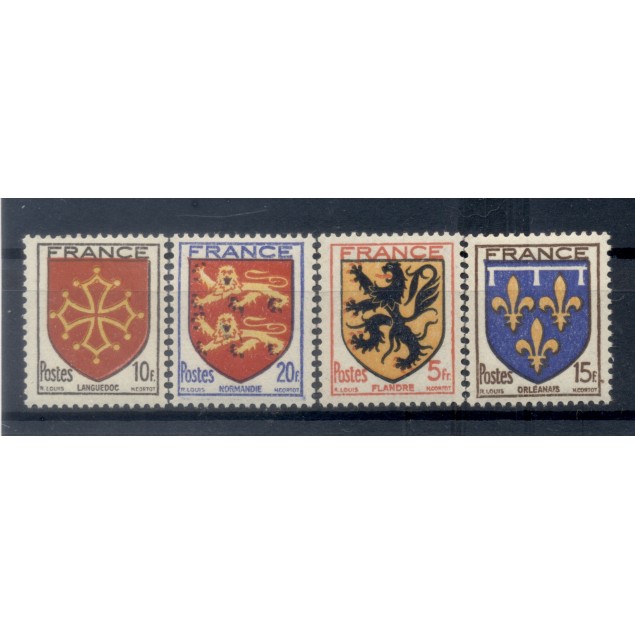 France 1944 - Y & T n. 602/05 - Coat of arms of provinces (Michel n. 615/18)