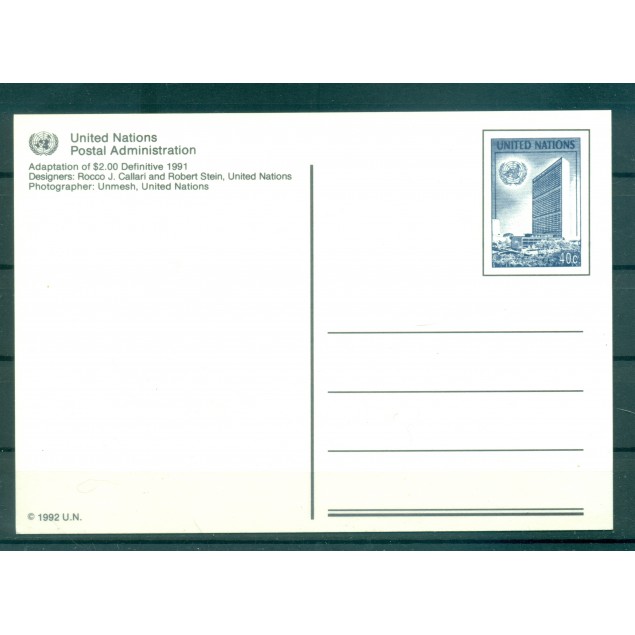 Nations Unies New York  1992 - Entier postal 40 centimes (Michel n. P 19)